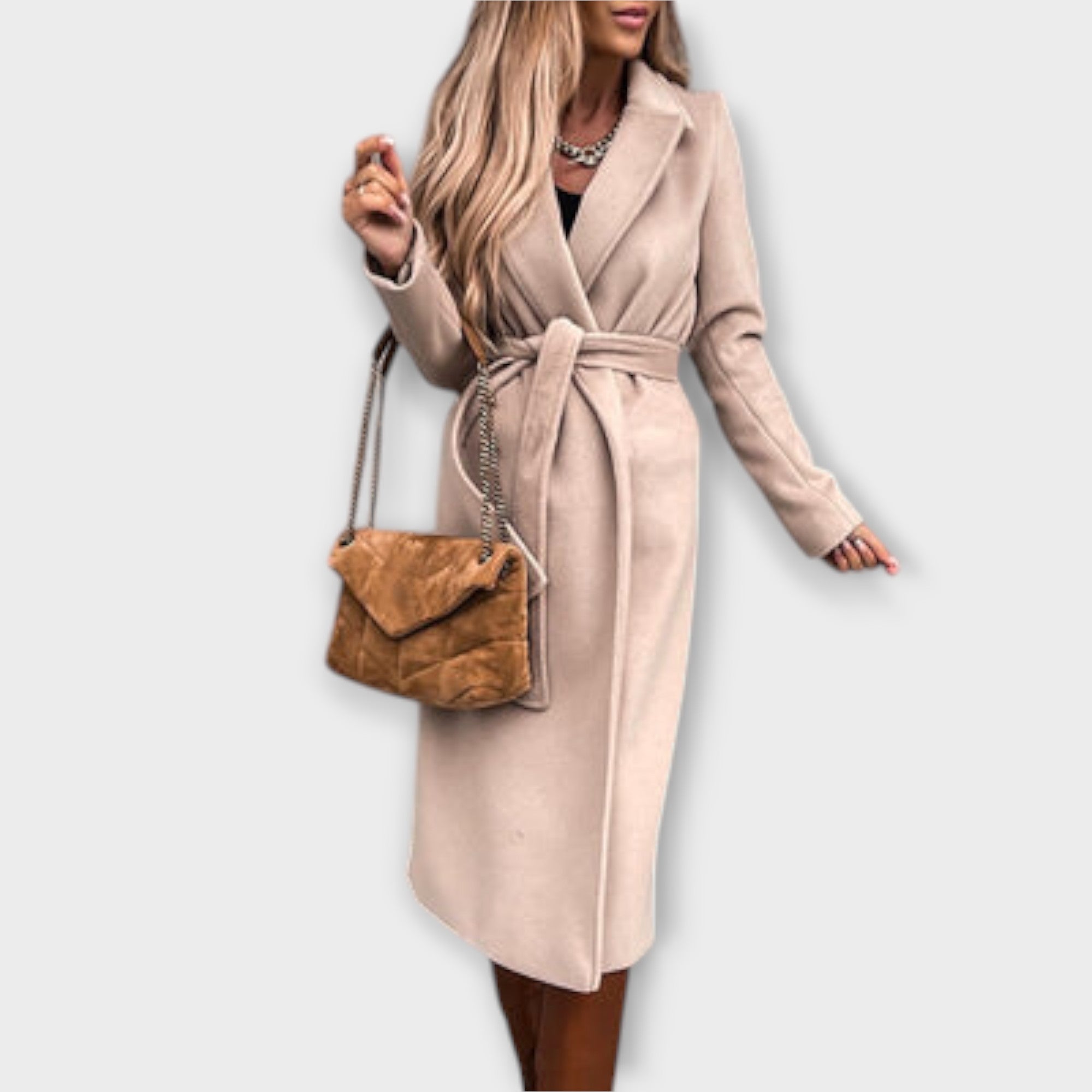Eliza-Elegantne pikk mantel vööga