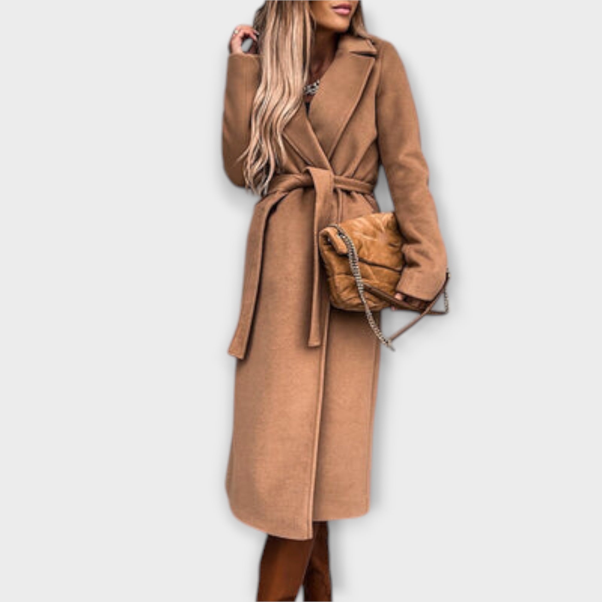 Eliza-Elegantne pikk mantel vööga